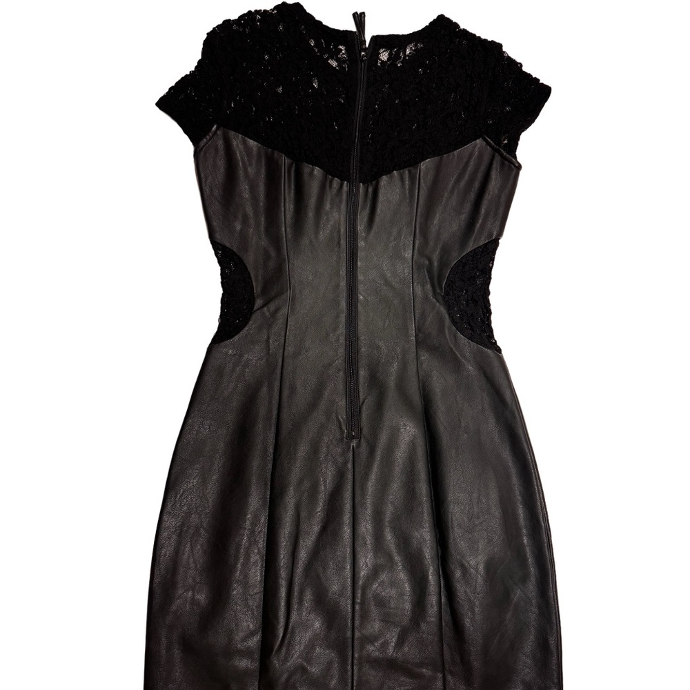 Black lace leather dress